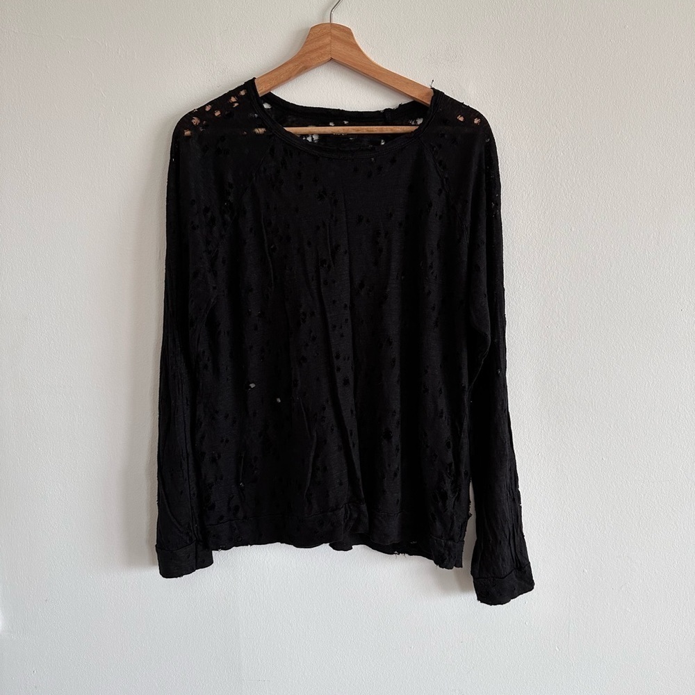 Michael Lauren distressed long sleeve crew neck black T-shirt